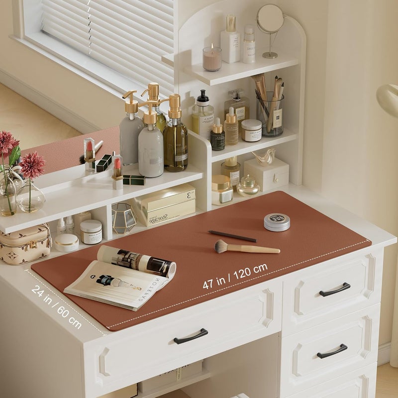 Aothia Leather Desk Pad Protector, Office Desk Mat, Large Mouse Pad, Laptop Desk Pad, Non-Slip PU Leather Desk Blotter, Waterproof Desk Writing Pad for Office and Home (Brown, 47" x 24") - Image 3